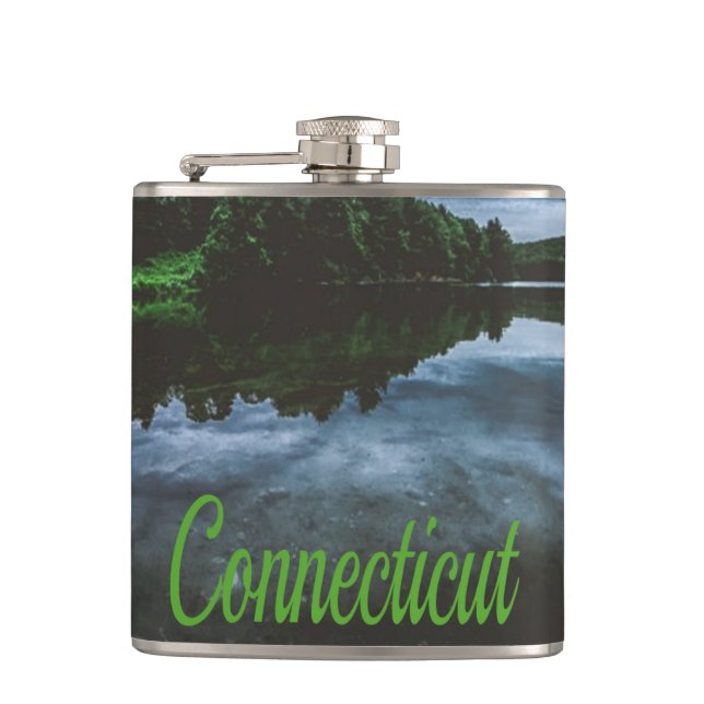 Connecticut Beutiful Lake Trees Hip Flask (Front)