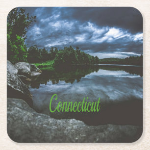 Connecticut Beutiful Lake Trees Square Paper Coaster