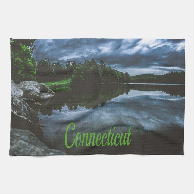 Connecticut Beutiful Lake Trees Tea Towel (Horizontal)