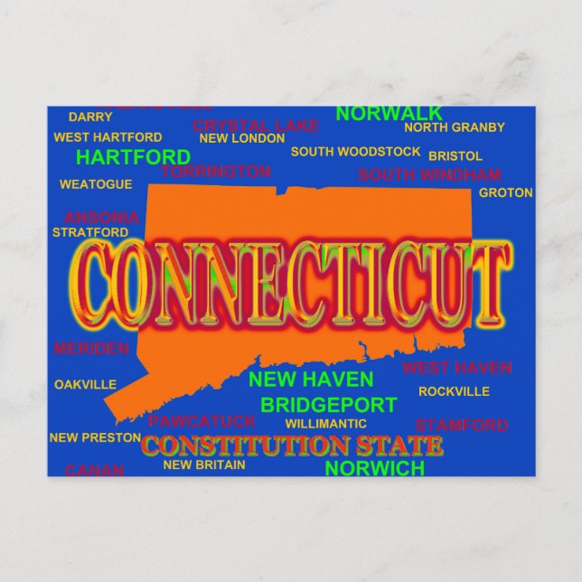 Connecticut Cities and Towns State Pride Map Postcard (Front)