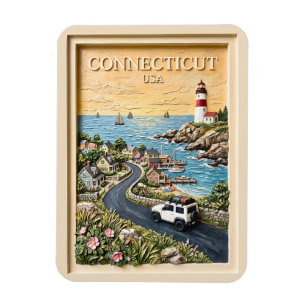Connecticut Coastal Lighthouse Vintage Road Trip Magnet