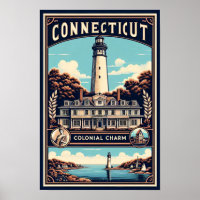 Connecticut Colonial Charm Lighthouse Vintage 