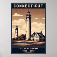 Connecticut Colonial Charm Lighthouse Vintage 