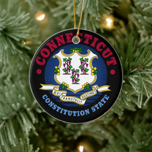 CONNECTICUT CONSTITUTION STATE FLAG CERAMIC TREE DECORATION (Tree)