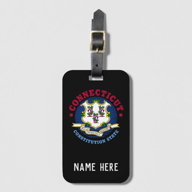 CONNECTICUT CONSTITUTION STATE FLAG LUGGAGE TAG (Front Vertical)