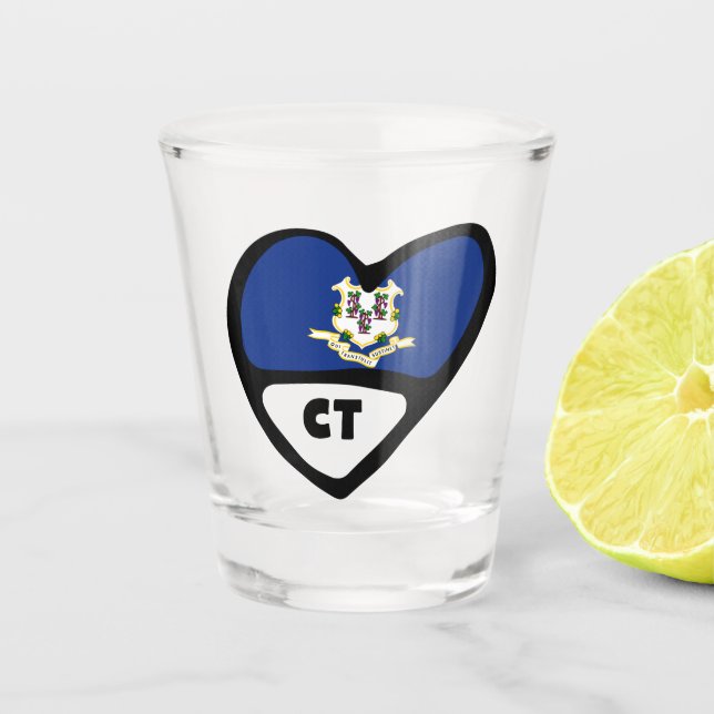 Connecticut, CT State Flag In Heart  Shot Glass (Front)