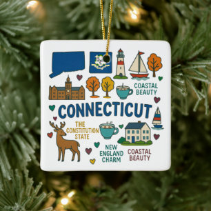 Connecticut Custom Family Trip Keepsake Christmas Ceramic Ornament