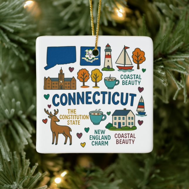 Connecticut Custom Family Trip Keepsake Christmas Ceramic Ornament (Tree)