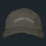 Connecticut Embroidered Distressed Cap Nickel<br><div class="desc">A Distressed Chino Twill Cap embroidered with the (customisable) text Connecticut.  Select the hat and text colour and style of your choice.</div>