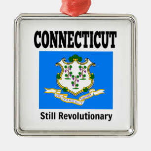 Connecticut flag and motto metal tree decoration