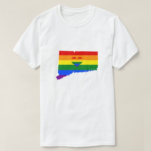 Connecticut Gay Pride Rainbow Flag Heart GLBTQ T-Shirt (Design Front)