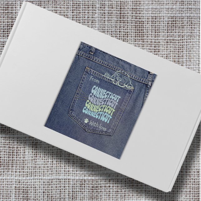 Connecticut Jean Pocket with Dog Square Sticker (Cute denim pocket sticker with a doggy peeking out. Use it on gifts, packages and envelopes!)