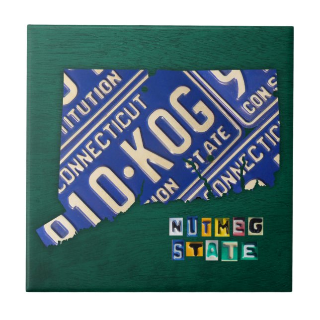 Connecticut License Plate Map Ceramic Tile (Front)