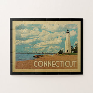 Connecticut Lighthouse Vintage Travel Jigsaw Puzzle