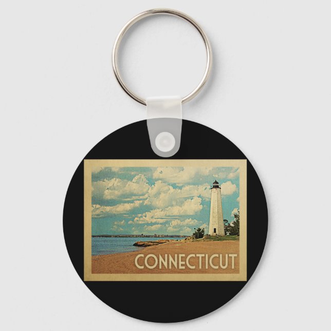 Connecticut Lighthouse Vintage Travel Key Ring (Front)