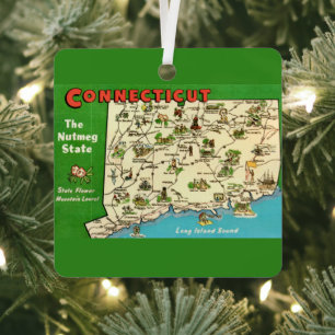 Connecticut Map Metal Tree Decoration