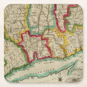 Connecticut Map Square Paper Coaster