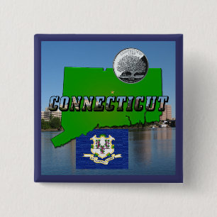 Connecticut' Map, Text, Faux Quarter, Flag Scenery 15 Cm Square Badge