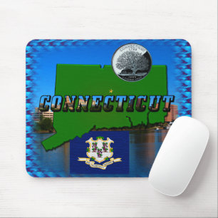 Connecticut' Map, Text, Faux Quarter, Flag Scenery Mouse Mat