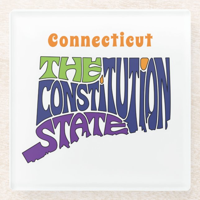 Connecticut Nickname Word Art Glass Coaster (Front)