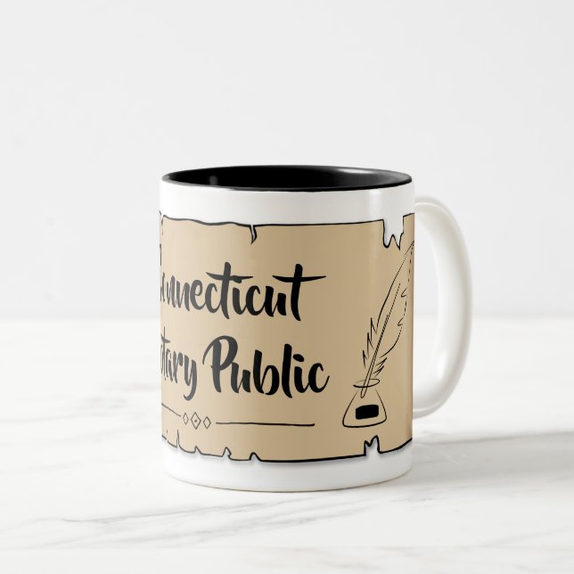 Connecticut Notary Public Scroll Feather Quill Two-Tone Coffee Mug (Front Right)