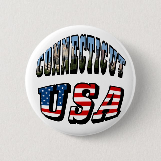 Connecticut Picture and USA Flag Text 6 Cm Round Badge (Front)