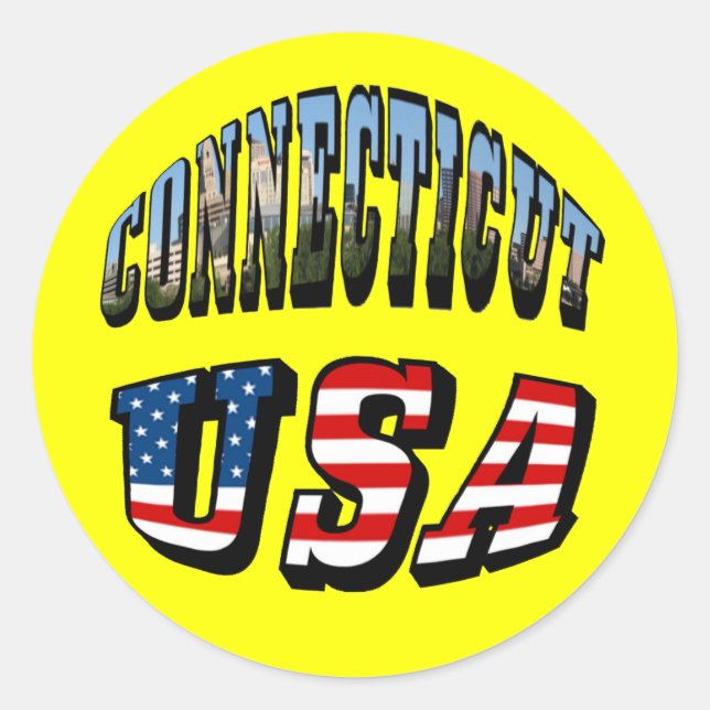 Connecticut Picture and USA Flag Text Classic Round Sticker (Front)