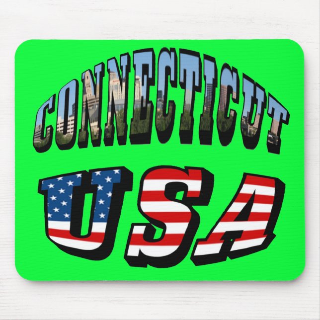 Connecticut Picture and USA Flag Text Mouse Mat (Front)