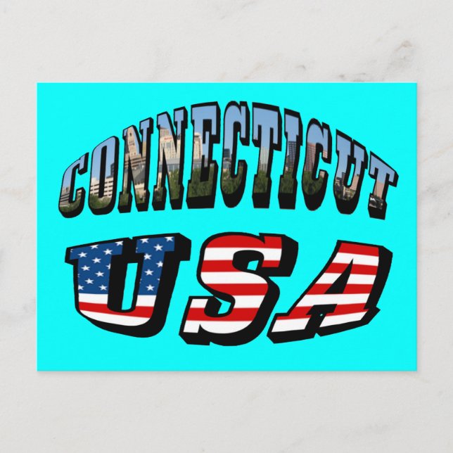 Connecticut Picture and USA Flag Text Postcard (Front)