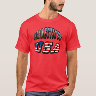 Connecticut Picture and USA Flag Text T-Shirt