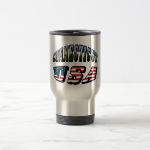 Connecticut Picture and USA Flag Text Travel Mug