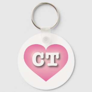 Connecticut Pink Fade Heart - I love CT Key Ring