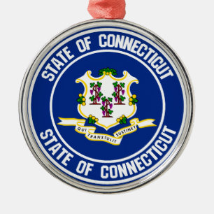 Connecticut Round Emblem Metal Tree Decoration