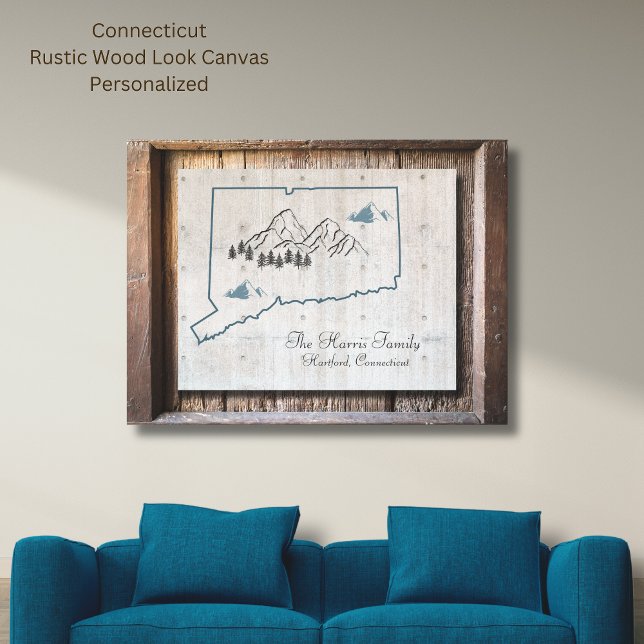 Connecticut Rustic Wood Frame Canvas Print (Connecticut Rustic Wood-Look Canvas. The wood look is so unique and can be easily personalized!)