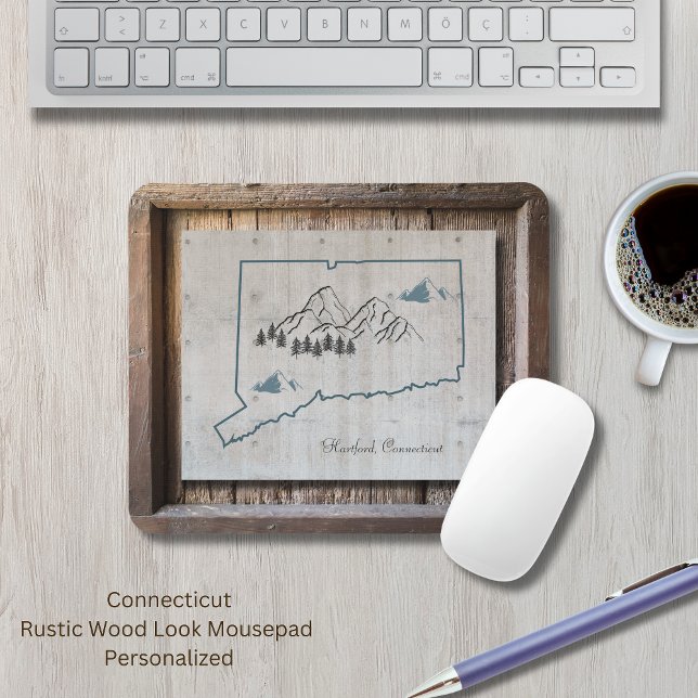 Connecticut Rustic Wood Frame Mouse Mat (Connecticut Rustic Wood Mousepad. The "wood look" makes this mousepad so unique. Personalize it!)