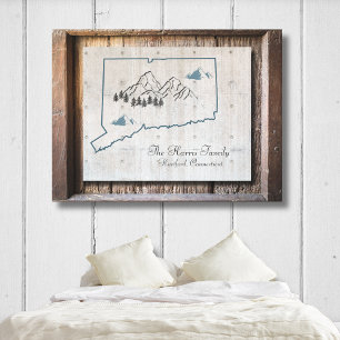 Connecticut Rustic Wood Frame State Canvas Art