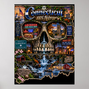 Connecticut Skull Art Poster - State of Mind