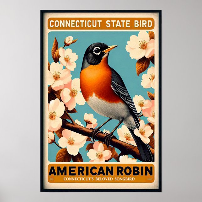 Connecticut State Bird - American Robin Vintage  Poster (Front)