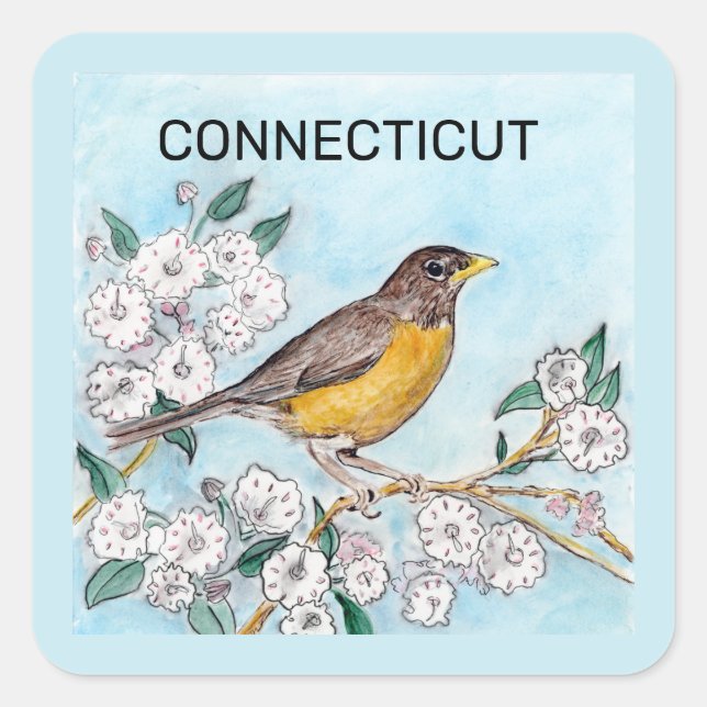 Connecticut state bird and flower square sticker (Front)