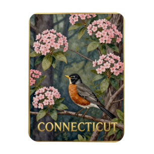 Connecticut State Bird & Mountain Laurel Nature Magnet