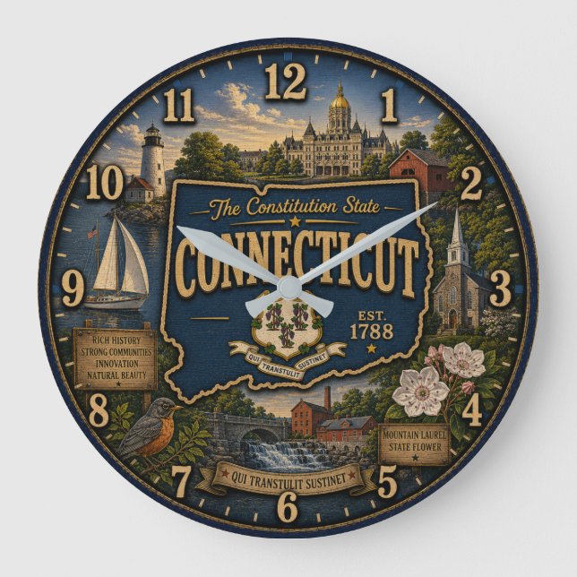 Connecticut State Constitution State Map Landmark Large Clock (Front)