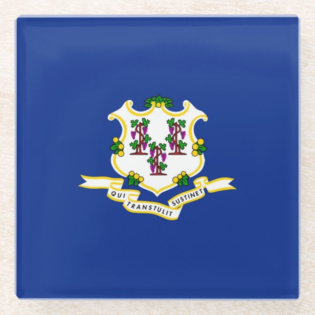 Connecticut State Flag Design Decor Glass Coaster (Front)