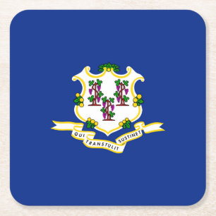 Connecticut State Flag Design Decor Square Paper Coaster