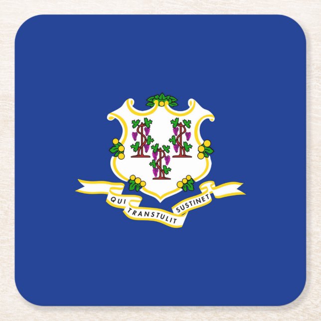 Connecticut State Flag Design Decor Square Paper Coaster (Front)