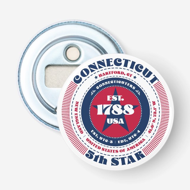 Connecticut State Information Circle Bottle Opener (Front)