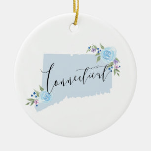 Connecticut State Map Art Ceramic Tree Decoration