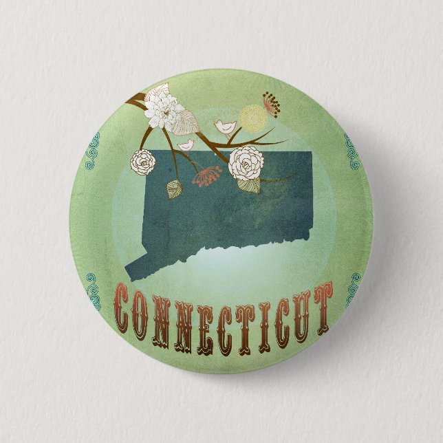 Connecticut State Map – Green 6 Cm Round Badge (Front)