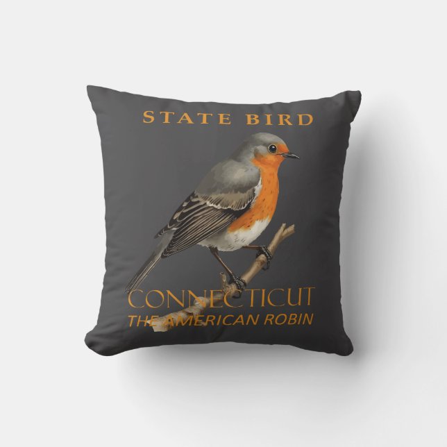Connecticut Territory Bird The Turdus Migratorious Cushion (Front)