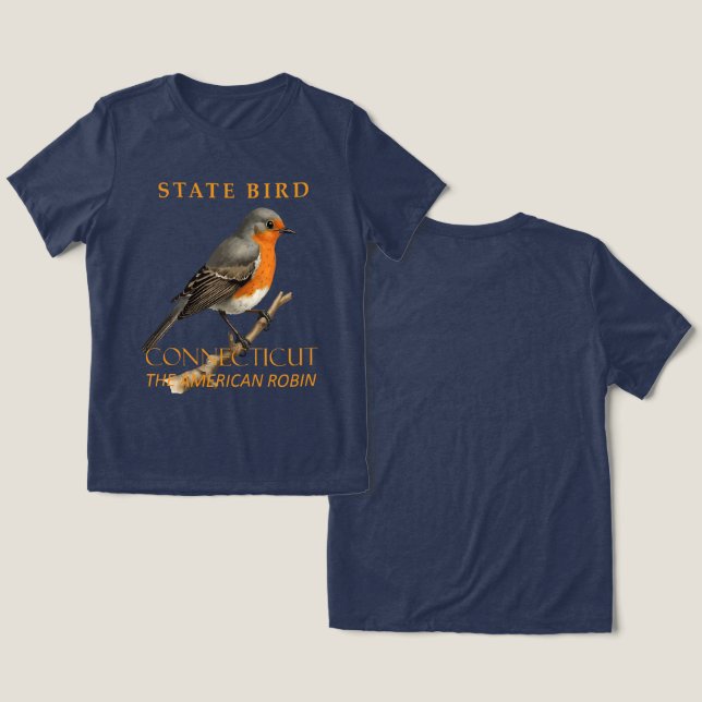 Connecticut Territory Bird The Turdus Migratorious Tri-Blend Shirt (Design Front & Back)