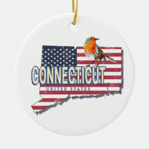 Connecticut united states retro state map vintage ceramic tree decoration